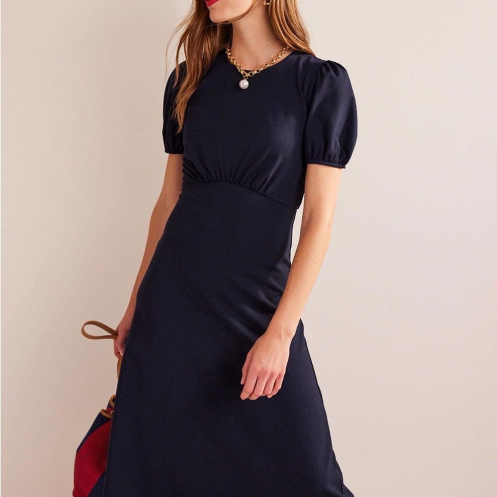 Boden Nancy Ponte Puff Sleeve Dress size 10 Navy BNWT